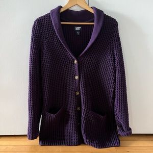 🎉 SALE Lands End Drifter Cotton Knit Shawl Collar Cardigan with Front Pockets